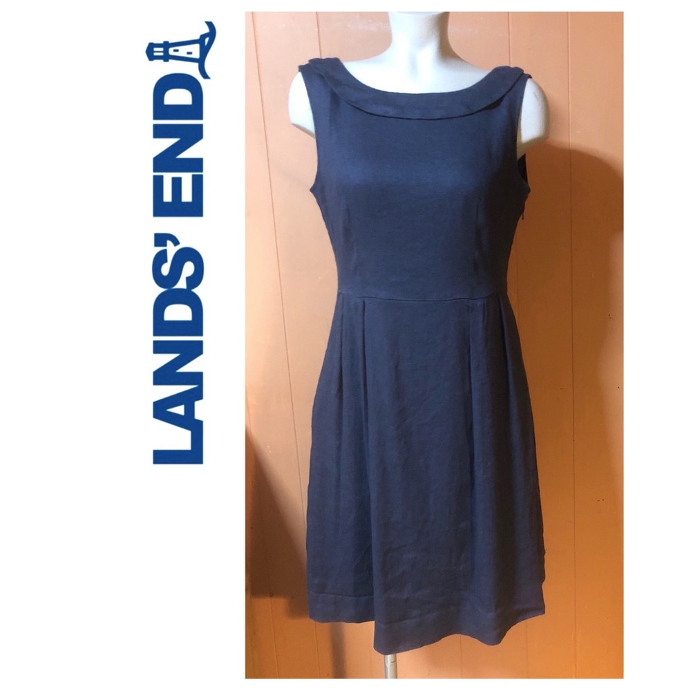 Lands End Portrait Collar Sleeveless Dress Navy Blue 8